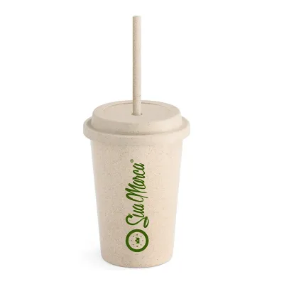 Copo De Viagem Ecológico Personalizado De Fibra De Bambu E PP Com Tampa, Canudo E Capacidade de 450m