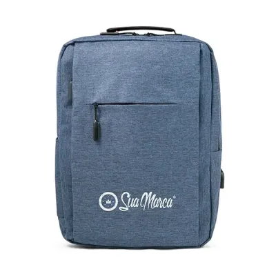 Mochila Para Notebook Personalizada De Nylon E Couro Sintético Com Saída USB Lateral