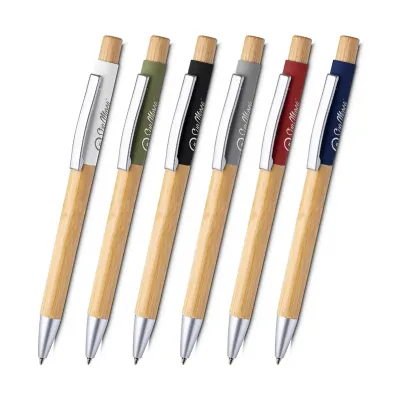 Caneta Personalizada De Alumínio E Bambu - opções de cores