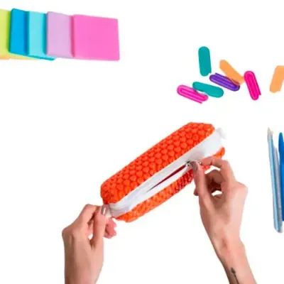 Estojo de maquiagem em plástico bolha laranja