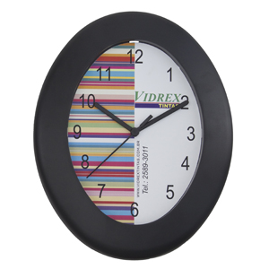 Relógio oval, nas medidas: 24 X 30 cm personalizado 