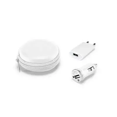 Kit de carregadores USB branco em bolsa EVA