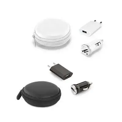 Kit de carregadores USB nas cores preto e branco