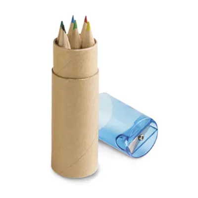 Caixa de cartão com 6 mini lápis de cor, com apontador