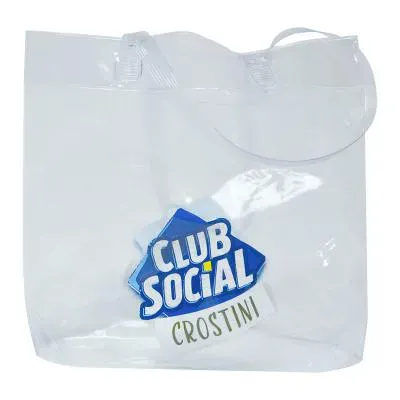 Sacola transparente em PVC Cristal com alça dupla de ombro 