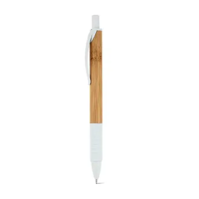 Caneta Esferográfica em bambu detalhe branco
