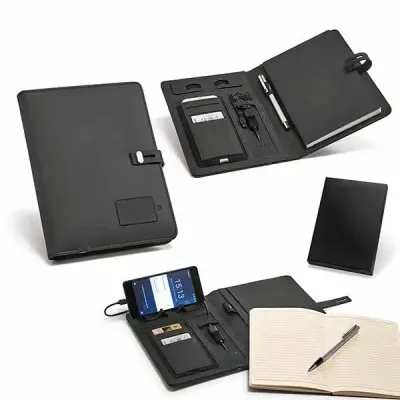 Pasta A5 com entrada/saída 5V/1A e cabo USB/micro USB 