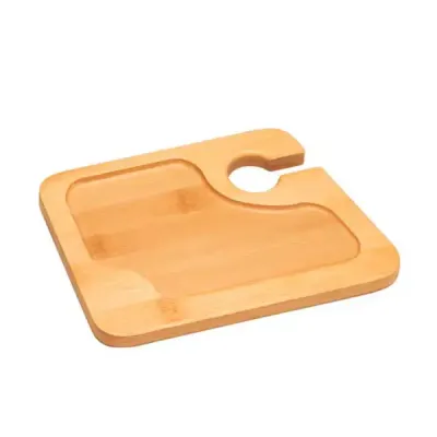 Prato. Bambu. Com suporte para copo. Ideal para servir aperitivos. Fornecido em luva de cartão. F...
