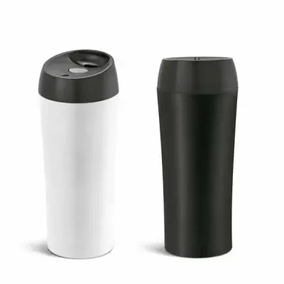 Copo de aço inox e PP na cor preto e branco