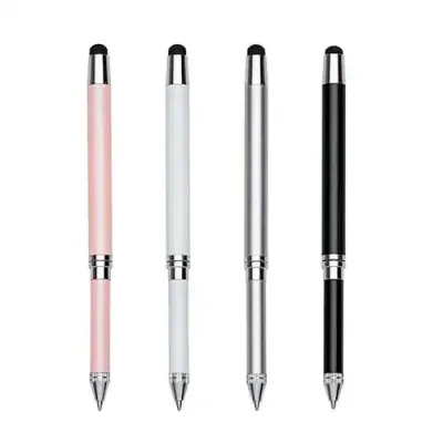 Caneta de metal touch inteira colorida com detalhes em prata