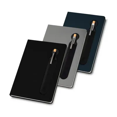 Caderno de anotações com suporte para caneta, capa dura em PU