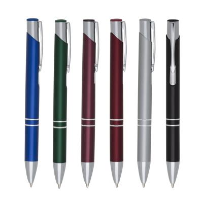 Caneta metálica com carga esferográfica azul e acionamento por clique