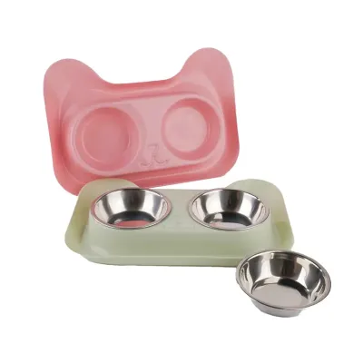 Conjunto de tigela dupla de aço inoxidável