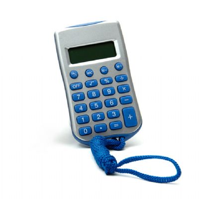 Calculadora com cordão na cor prata e azul