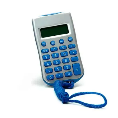 Calculadora com cordão na cor prata e azul