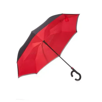 Guarda-chuva invertido com forro interno - preto e vermelho