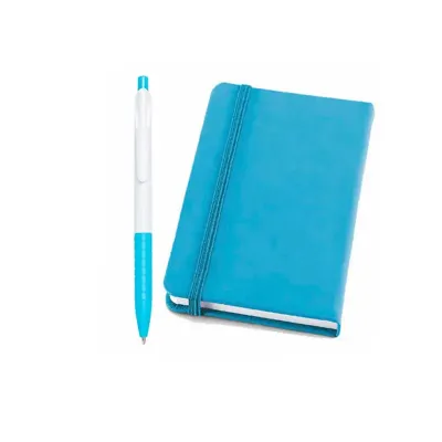 Kit caderneta material sintético e caneta plástica