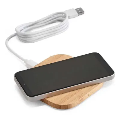 Carregador wireless Power Bank em Bambu