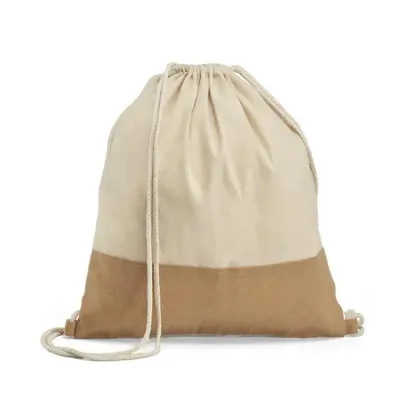 Sacola tipo mochila em algodão com detalhe em juta