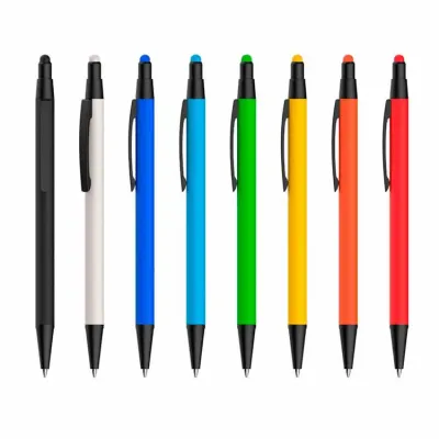 Caneta esferográfica em metal emborrachado em várias cores com touch