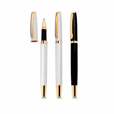 Caneta de metal roller de alumínio com detalhes dourados