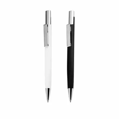 Caneta esferográfica de metal disponível nas cores branco e preto