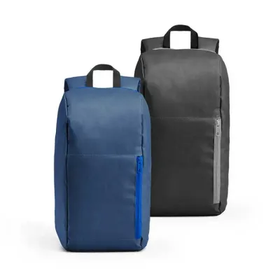 Mochila 600D com bolso exterior frontal com zíper nas cores azul e preto