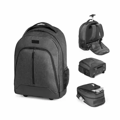 Mochila trolley para notebook com bolsos frontais com zíper e bolsos laterais com tela
