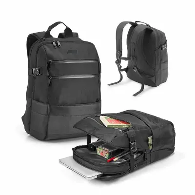Mochila para notebook com dois compartimentos e diversos bolsos interiores, frontais e laterais