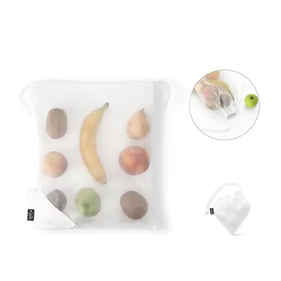 Sacola dobrável em malha rPET com bolsa em rPET 190T