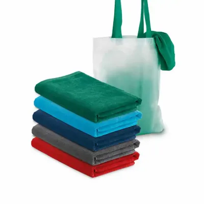 Toalha de praia Veludo de algodão: 320 g/m². Fornecida com sacola em non-woven com alça personalizada