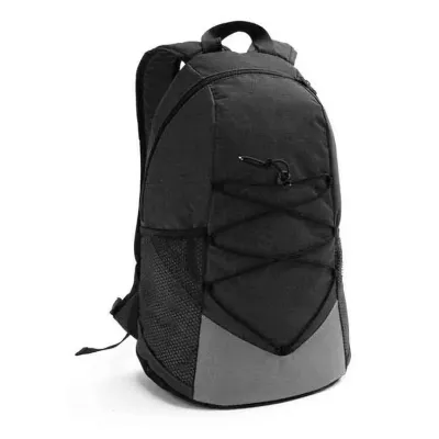 Mochila 600D preta com bolsos laterais em tela e bolso interior