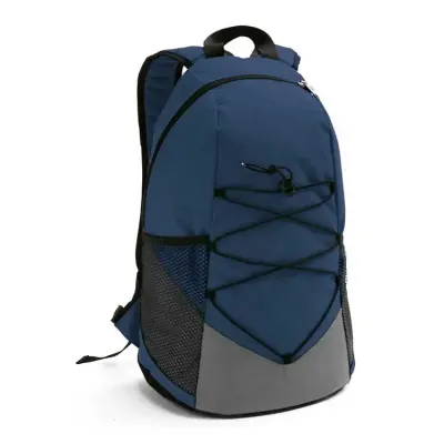 Mochila 600D azul com bolsos laterais em tela e bolso interior