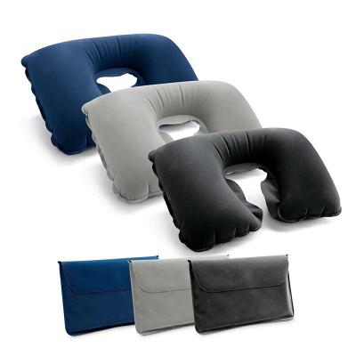 Almofada de pescoço PVC aveludado com bolsa para guardar - cores cinza, preta e azul