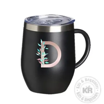 Caneca 350ml inox preta com tampa de acrílico