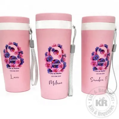 Copo fibra de bambu 500ml personalizado (rosa)