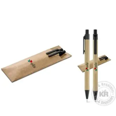 Conjunto de esferográfica e lapiseira em papel kraft personalizado