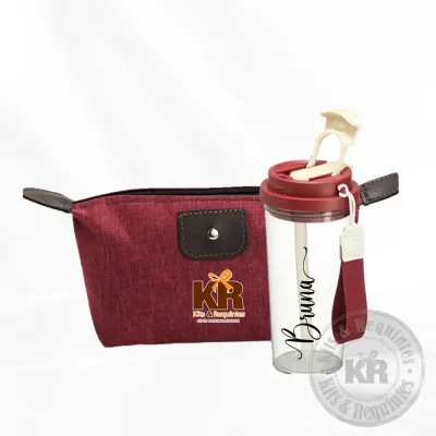 Kit com Nécessaire 11,5 x 22 cm + Copo personalizado