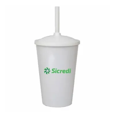 Copo Branco com Tampa e Canudo