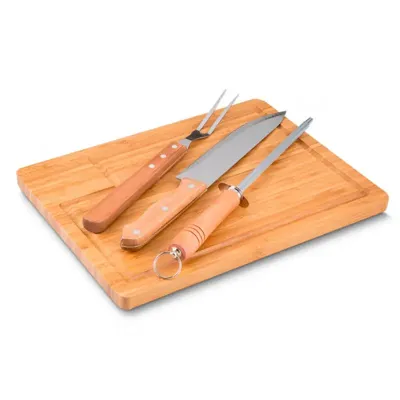 Kit churrasco 4 peças bambu aço inox