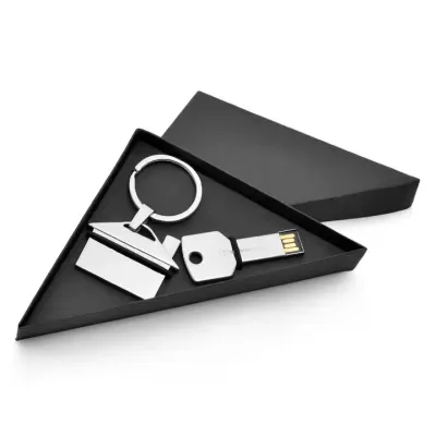 Conjunto pen drive e chaveiro metal