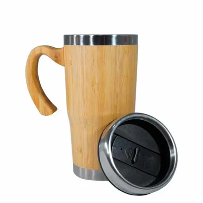 Caneca Bambu de 500ml com Pegador Interno Inox