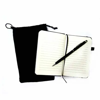 Kit Escritório Bloco e Caneta Touch com Saquinho Veludo Personalizado