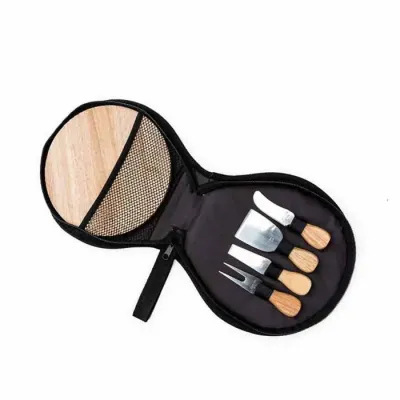 Kit Queijo 4 peças com Tábua de Bambu em Estojo de Nylon 