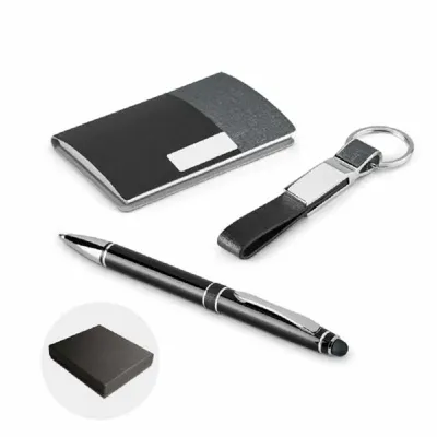 Kit Escritório Porta Cartão, Chaveiro e Caneta Esferográfica Personalizado
