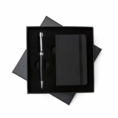 Kit executivo 2 peças Caneta e Bloco com Estojo de Papelão Preto Personalizado