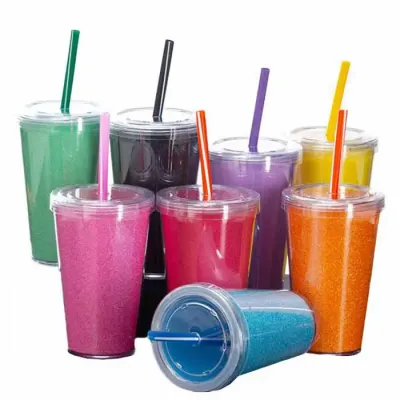 Copo Parede Dupla com Tampa Reta - Com Eva Glitter Personalizado