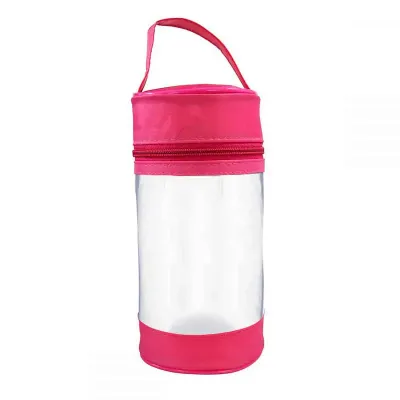 Nécessaire Tubular PVC Cristal Com Alça de Nylon - detalhes na cor rosa