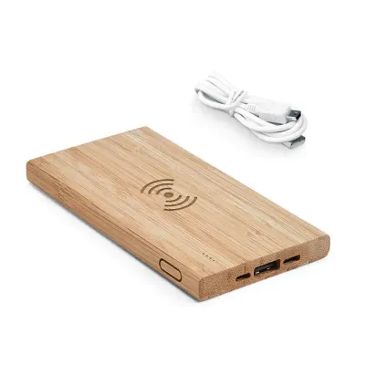 Power Bank Carregador Wireless em Bambu