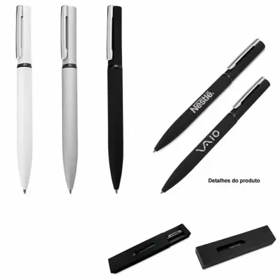 Caneta de metal esferográfica em embalagem de papelão